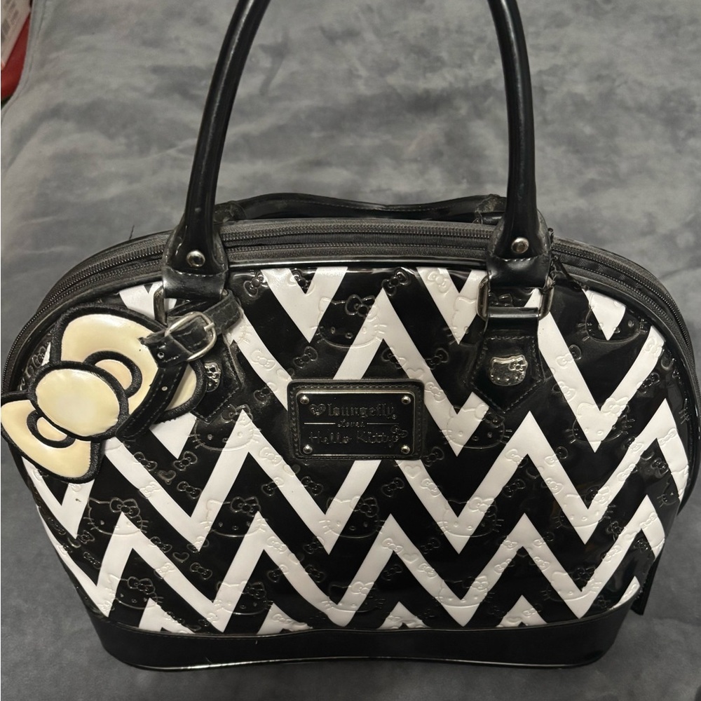 Loungefly Black and White Chevron Satchel